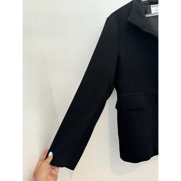 Old Navy Women's Black Faux Wool PeaCoat Collared Long Sleeve Button Front Large - Picture 4 of 11